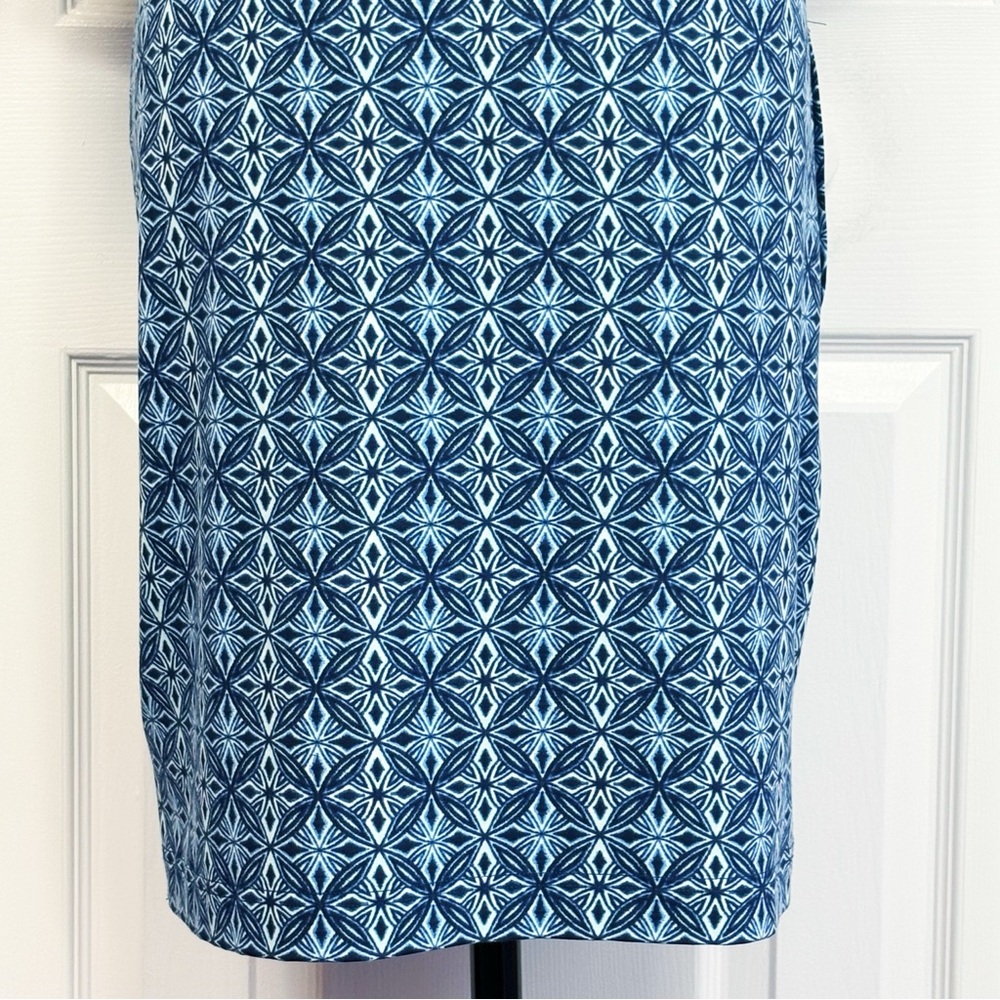 Hang Ten Blue Print Stretch Knit Elbow Sleeve Shift Sun Dress Medium - Picture 16 of 16